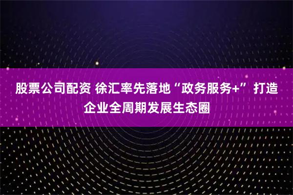 股票公司配资 徐汇率先落地“政务服务+” 打造企业全周期发展生态圈